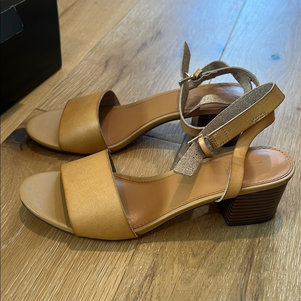 J. Crew Tan Leather Sandals with Block Heel